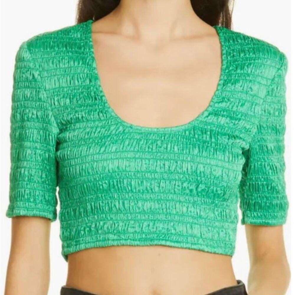 Ganni Smock Satin Crop Blouse Size XS